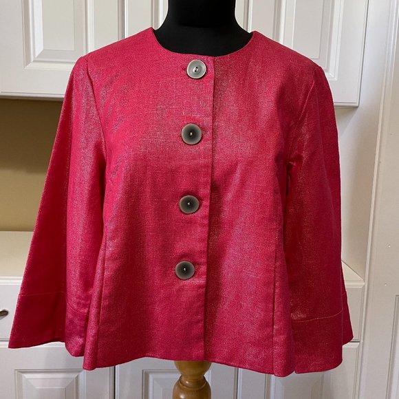 Live a Little Women's Fuchsia Sparkly Pink Short Button Up Blouse Blazer Size M - Picture 1 of 7